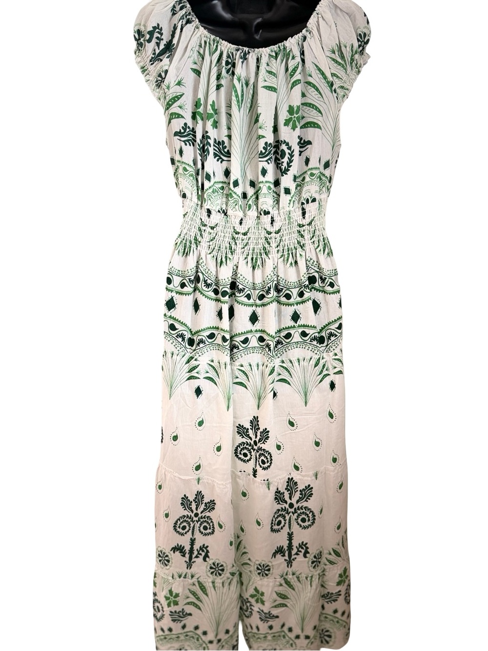 NWT Anthropologie’s  Kindred White and Green Printed Midi Dress